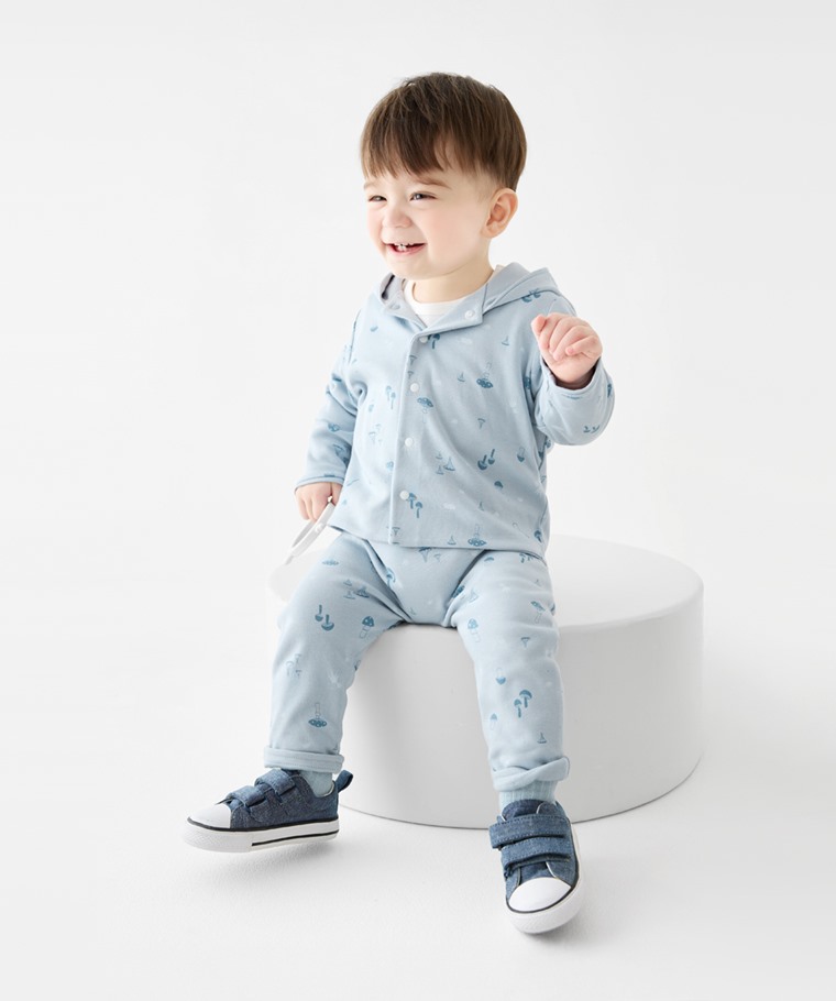 成套穿搭推薦：Baby · 純棉雙面穿連帽外套,Baby · 純棉雙面穿長褲,Baby · 磨毛羅紋圓領長袖T恤