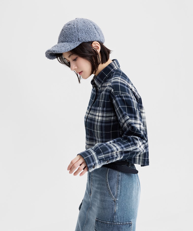 法蘭絨短版襯衫-女