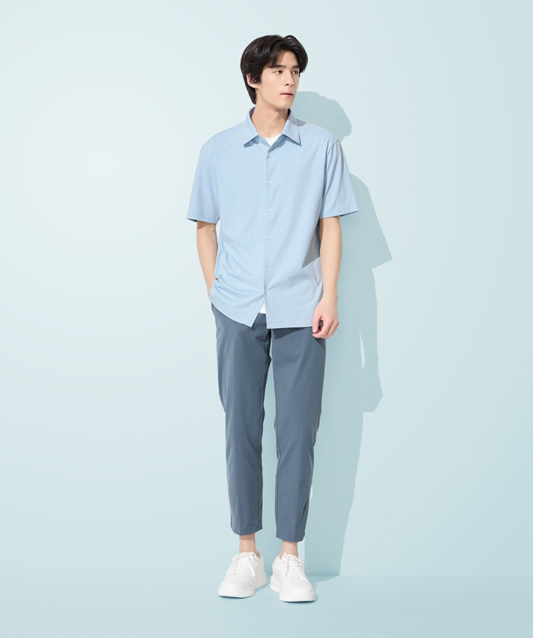 涼感棉質襯衫式polo衫-男