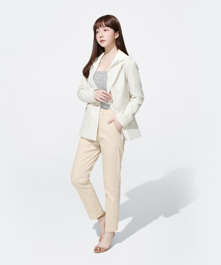 卡其修身直筒長褲-女