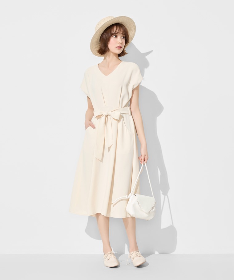輕柔V領綁帶洋裝-女