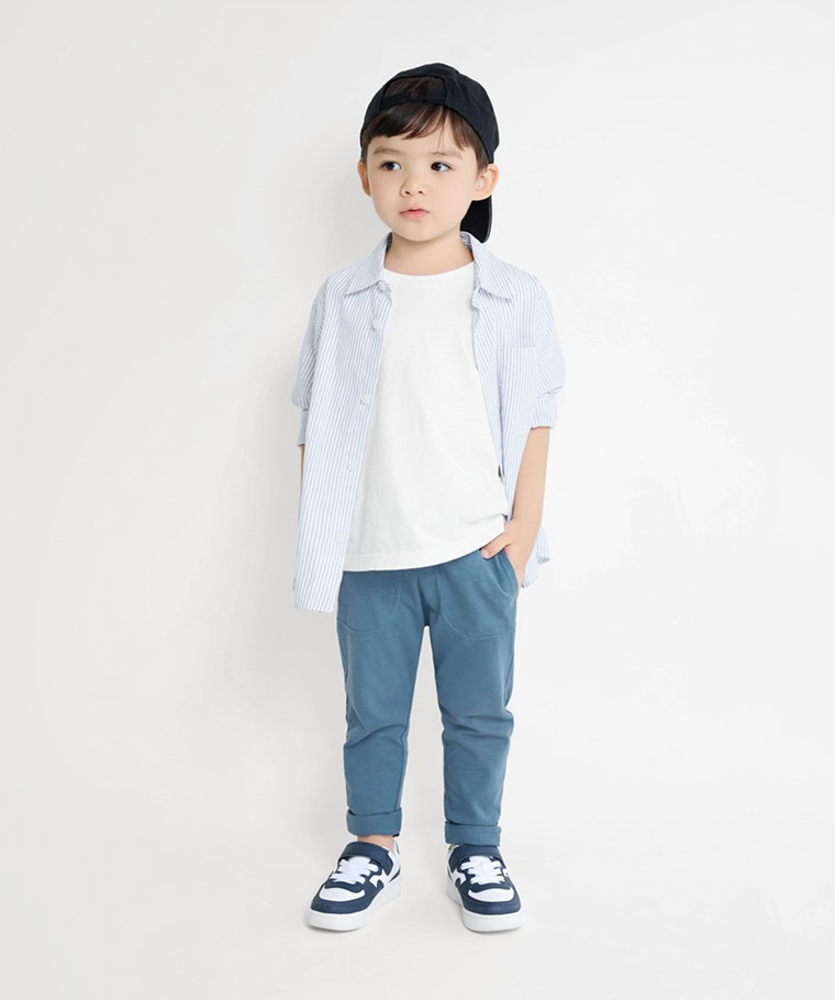 竹節棉口袋長褲-童