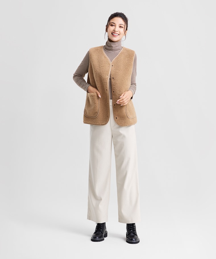 仿羊羔絨寬版背心-女