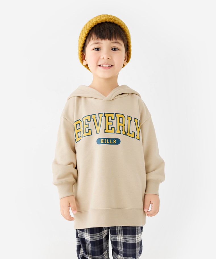 文字毛圈寬版印花連帽衫-05-童