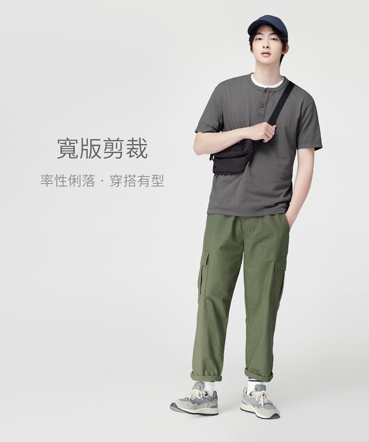 寬版工裝九分褲-男