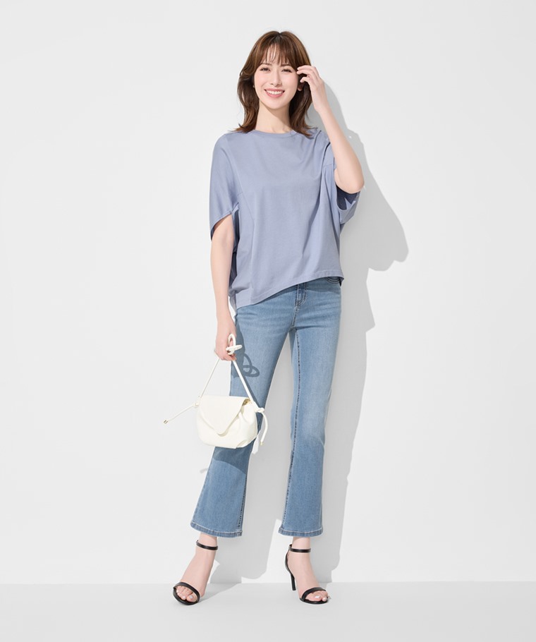 絲光棉五分袖寬版上衣-女