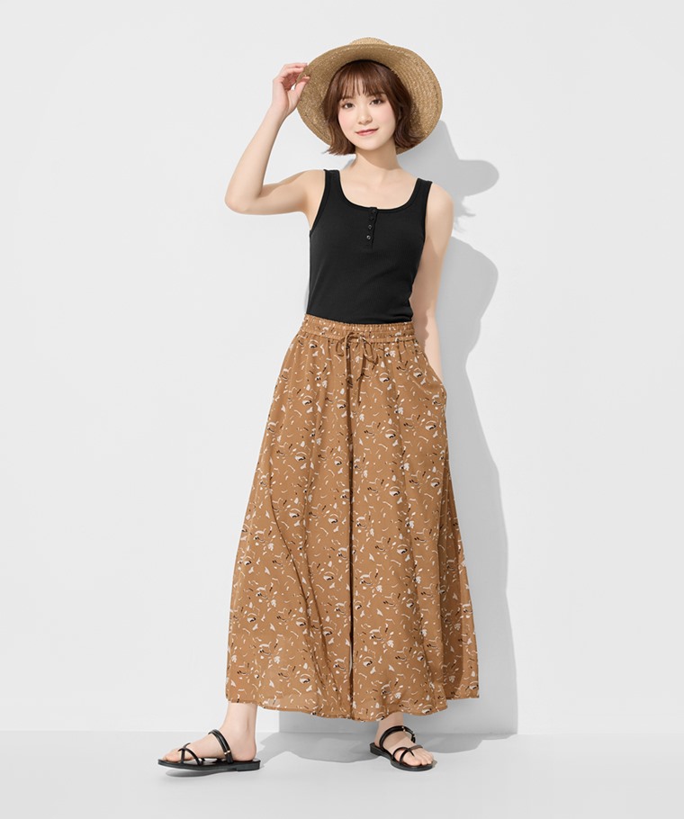 海島絲印花寬襬褲-女