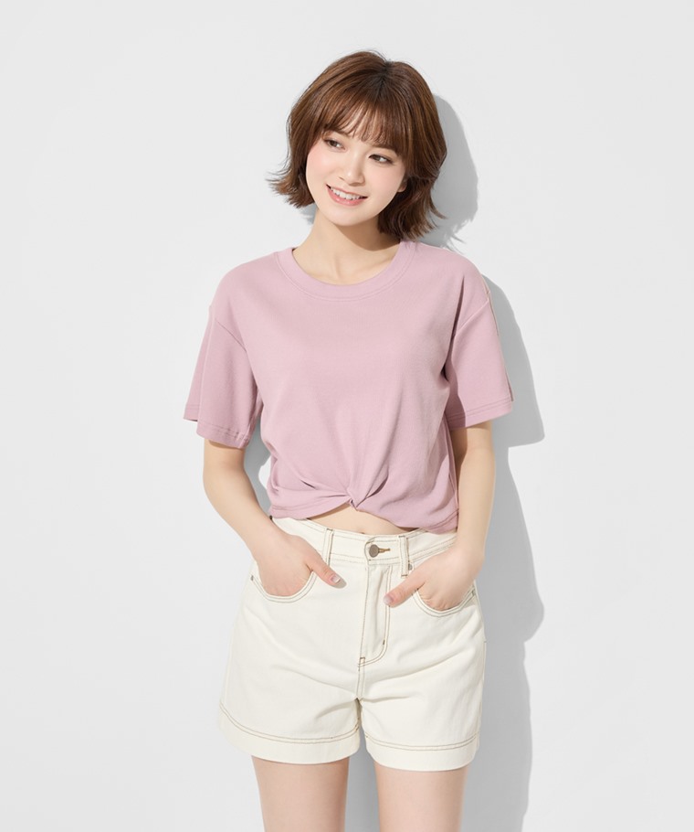 羅紋扭結短版T恤-女