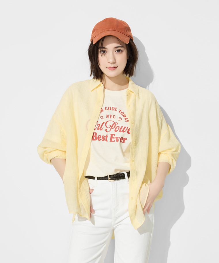 春夏女裝新品：女 · 多色高腰牛仔寬褲,女 · 竹節棉落肩寬版文字T恤,女 · 編織皮帶