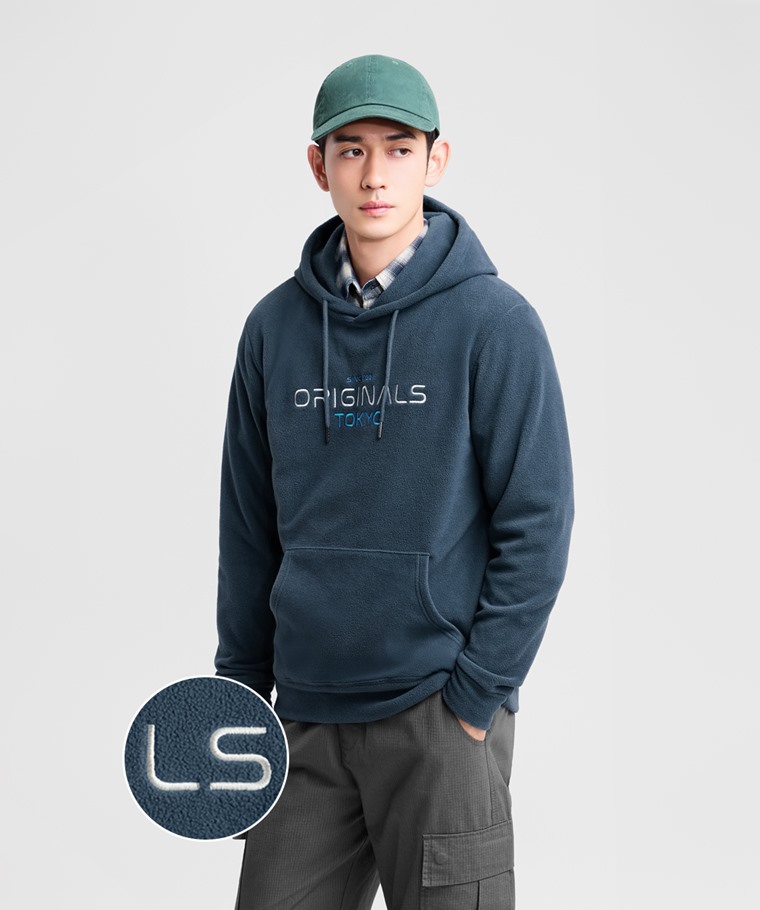 Fleece電繡連帽上衣-男