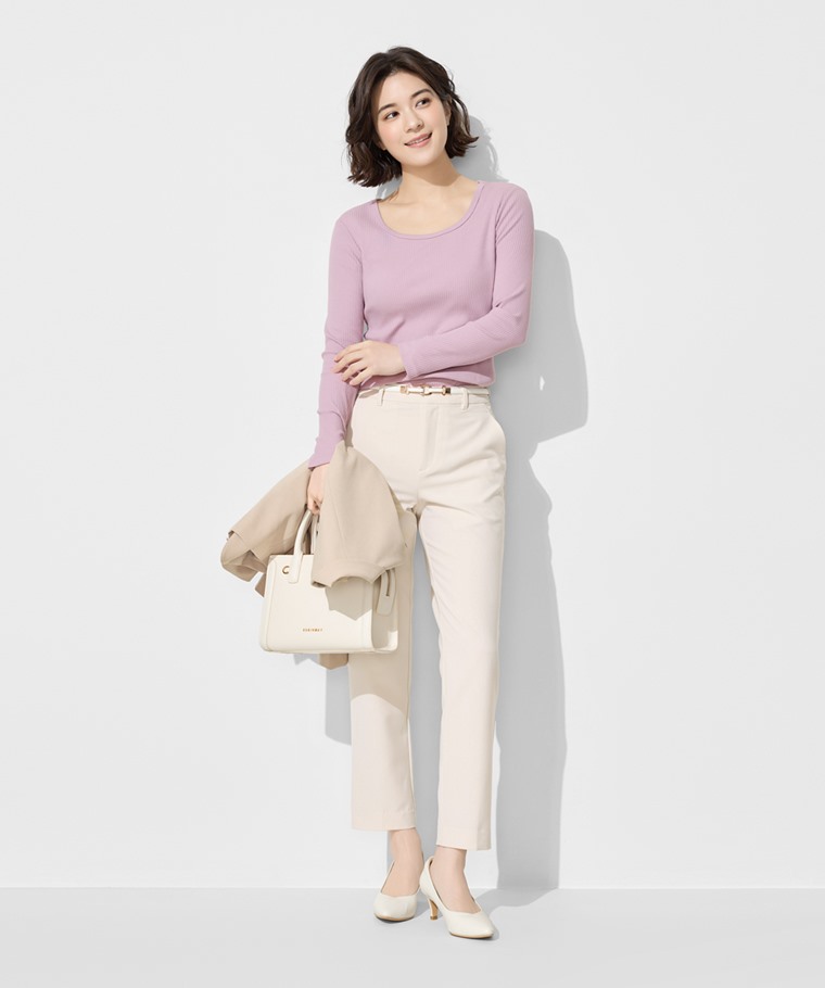 羅紋U領長袖T恤-女