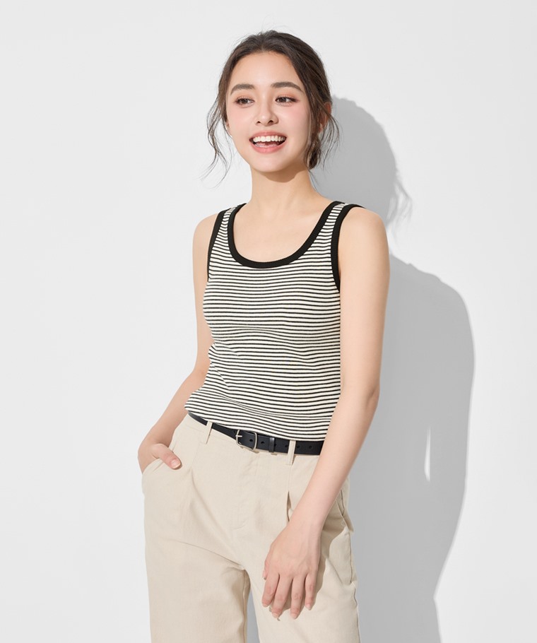 羅紋條紋背心-女