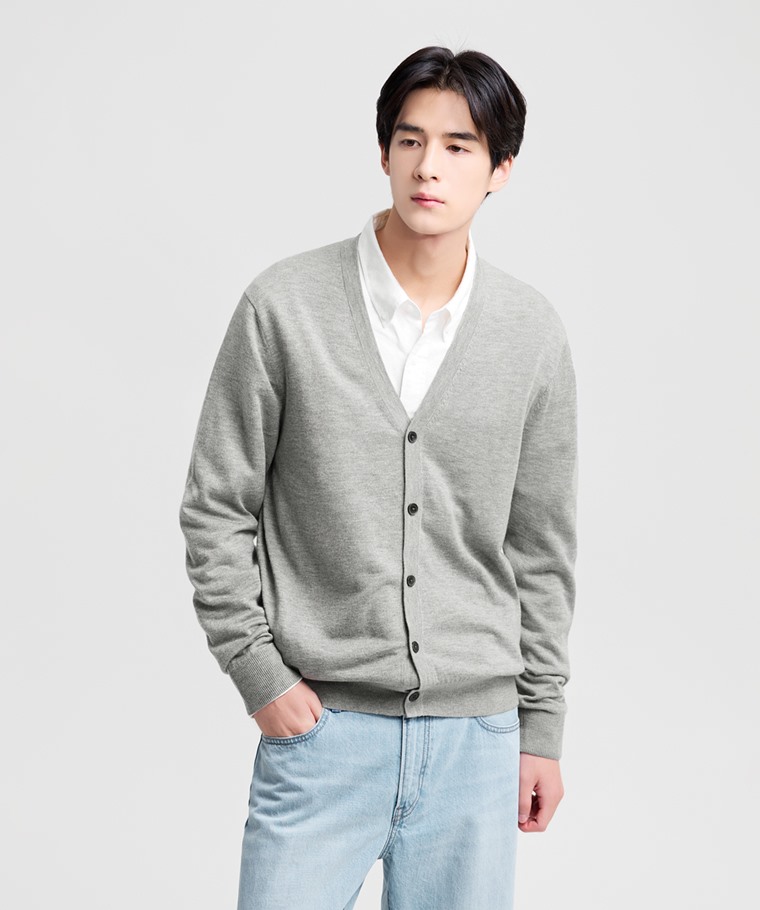 美麗諾羊毛混紡針織外套-男