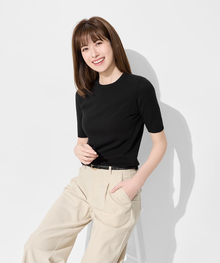 圓領五分袖針織衫-女
