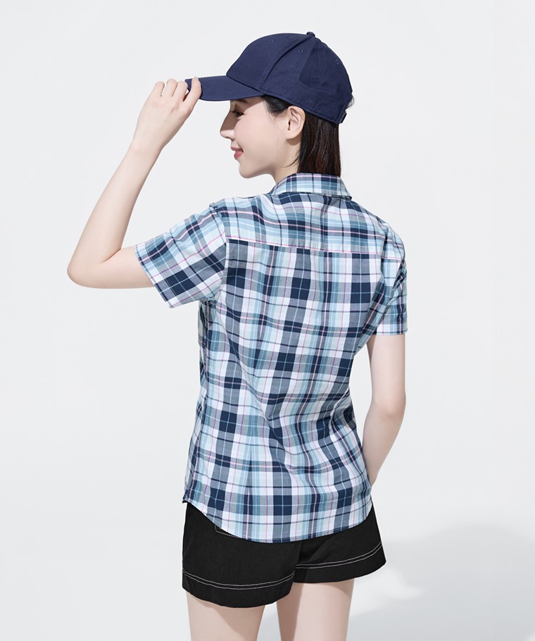 格紋短袖襯衫-女