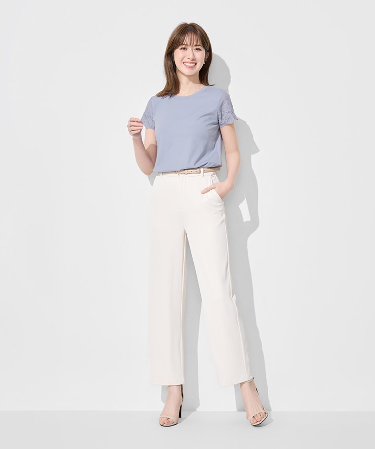 柔滑棉蕾絲袖上衣-女