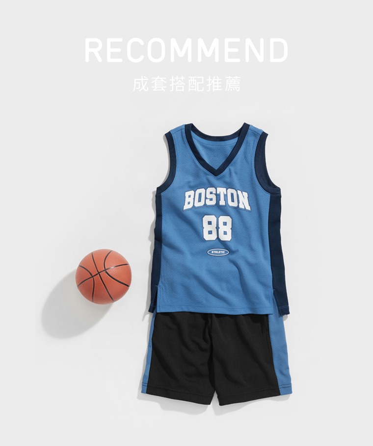 成套穿搭推薦：童 · 吸排網眼文字印花背心,童 · 吸排網眼配色短褲