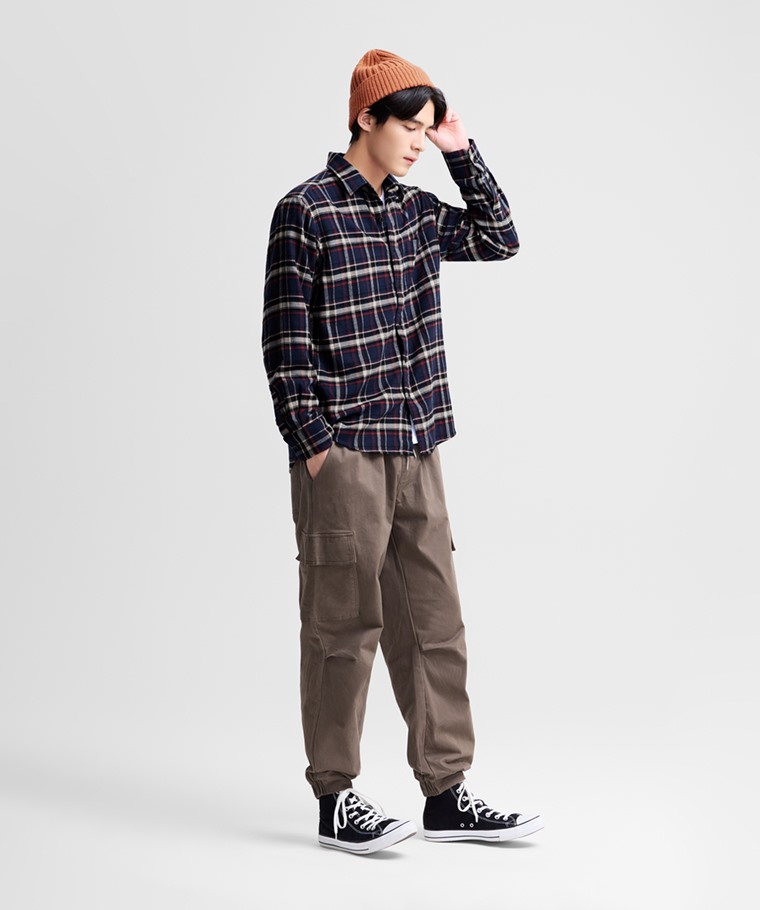 法蘭絨格紋襯衫-男