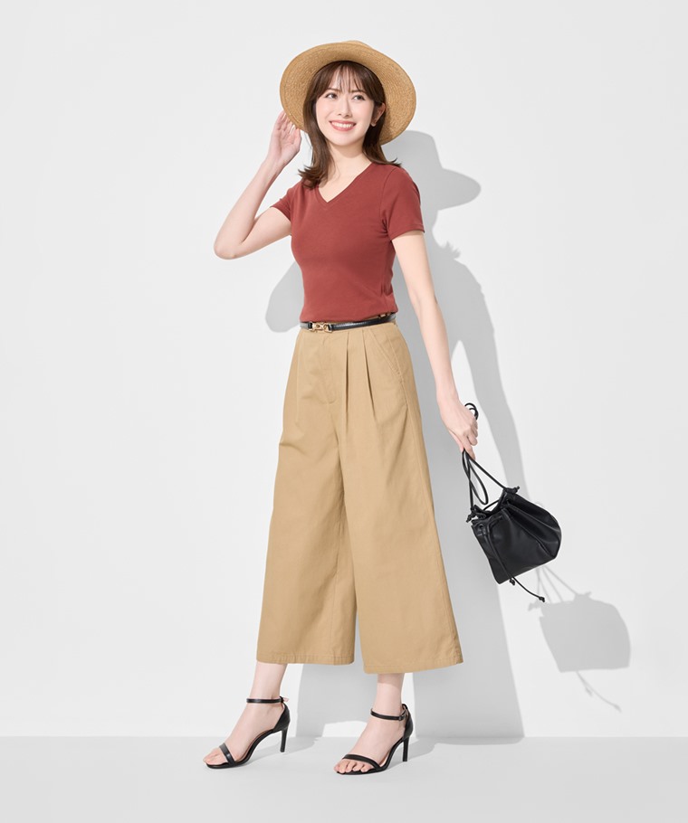 棉質羅紋V領T恤-女