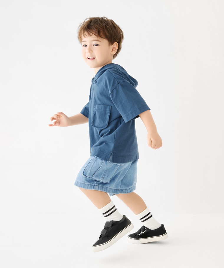 寬鬆牛仔工裝五分褲-童