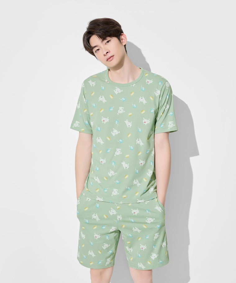 蠟筆小新快乾棉印花家居套裝-男