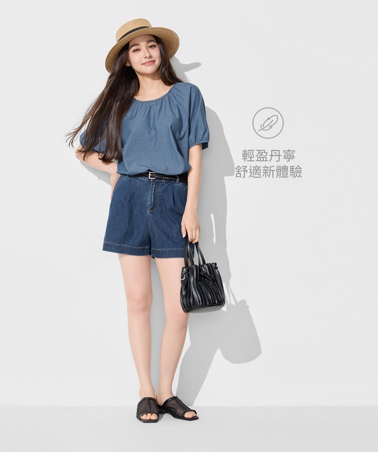 輕型牛仔泡泡袖上衣-女