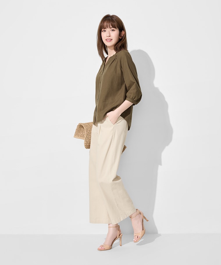 棉麻七分袖襯衫-女