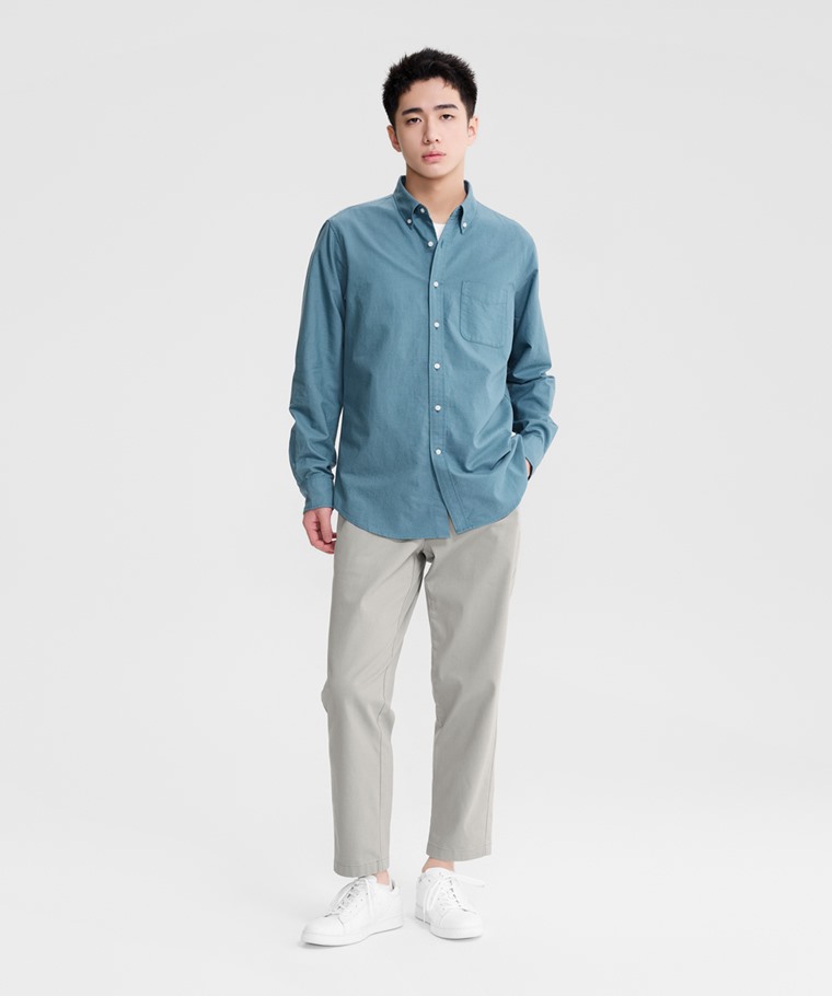 秋冬男裝新品：男 · 牛津修身長袖襯衫,男 · 純棉圓領長袖T恤,男 · 素色踝襪(3入),男 · 休閒九分褲