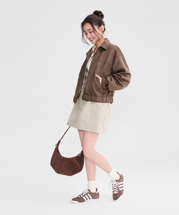 秋冬女裝新品：女 · 仿麂皮寬短版外套,女 · heatup輕磨毛平口Bra細肩帶,女 · 法蘭絨格紋短版長袖襯衫,女 · 素色堆堆襪