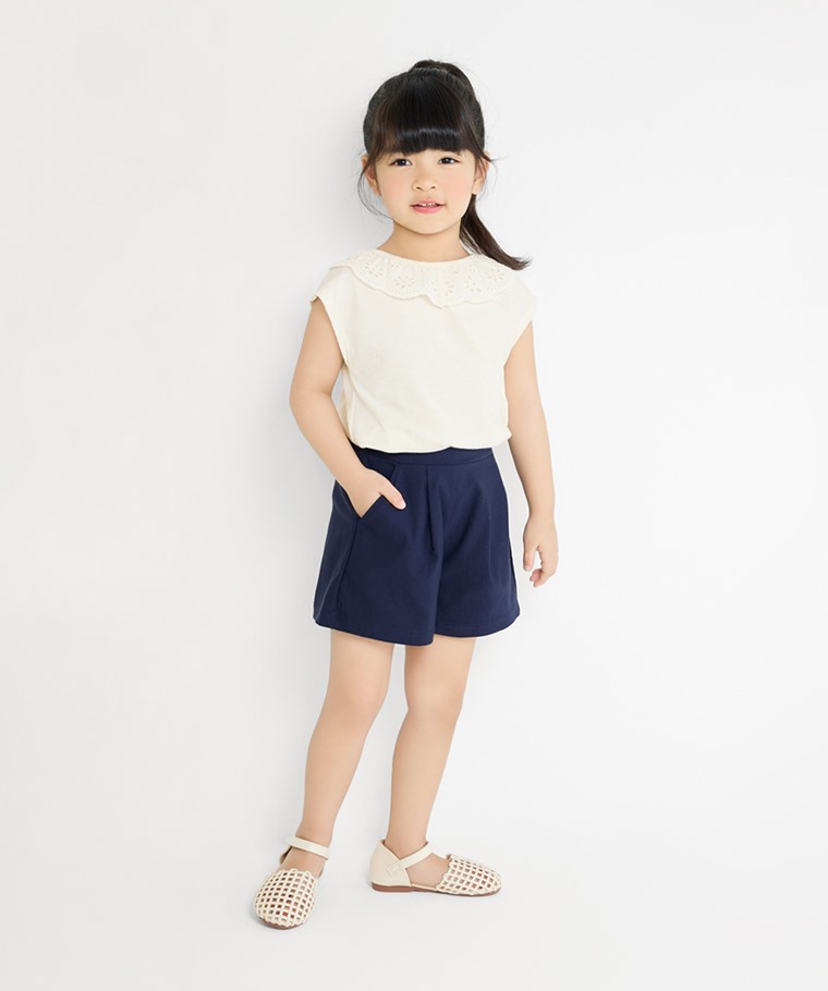 彈力打褶寬襬短褲-童