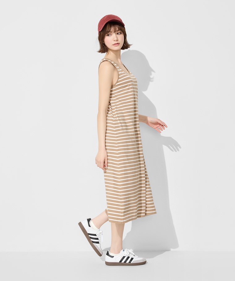 純棉條紋背心長洋裝-女