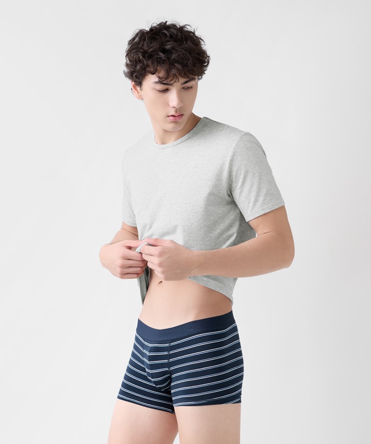 棉質低腰條紋平口內褲-男