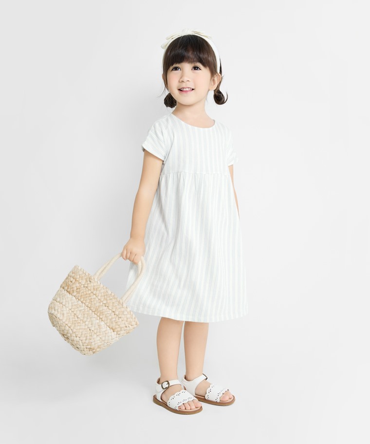 春夏童裝新品：童 · 條紋印花連袖洋裝