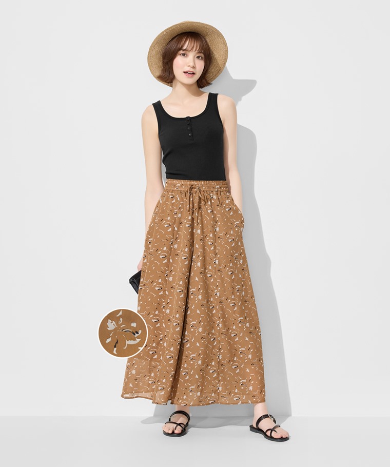 海島絲印花寬襬褲-女
