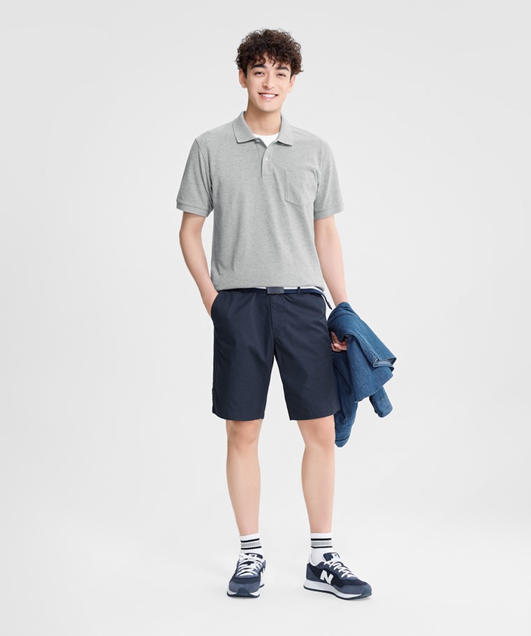 純棉網眼口袋polo衫-男