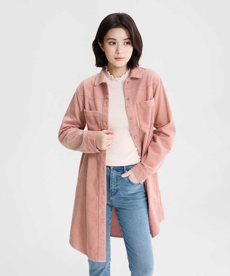 燈芯絨襯衫式洋裝-女