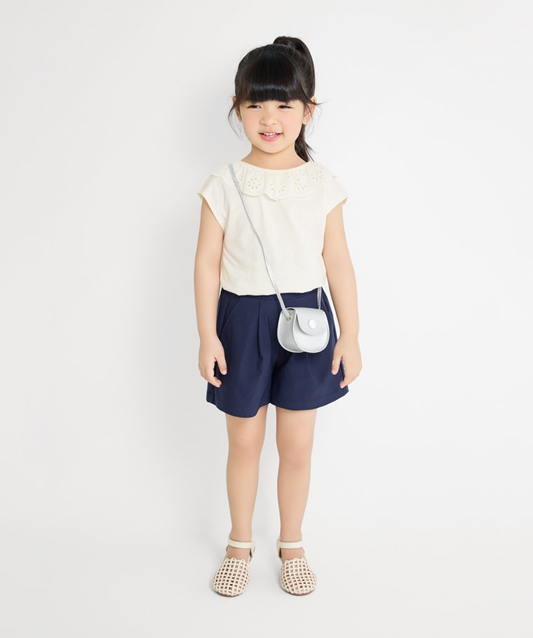 彈力打褶寬襬短褲-童