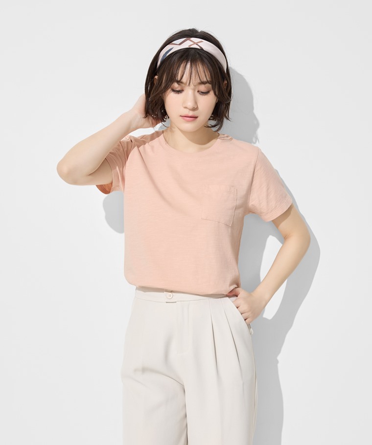 竹節棉口袋短袖T恤-女