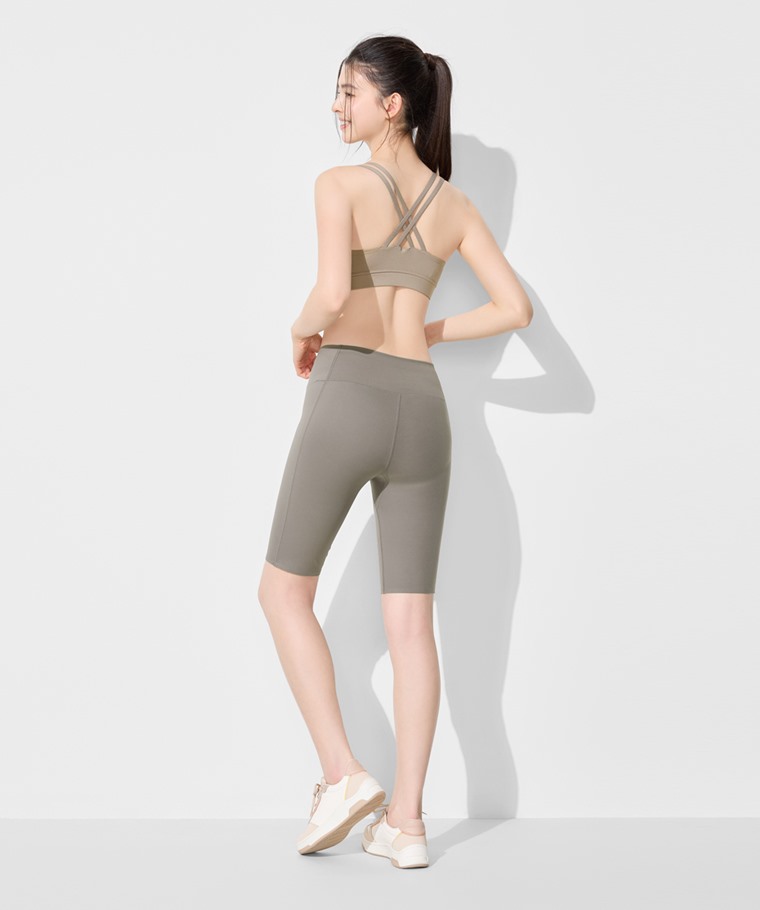 吸排附口袋中度五分緊身短褲-女