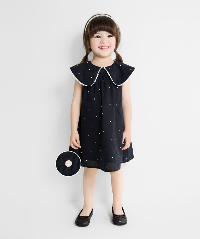 蕾絲翻領點點印花洋裝-童