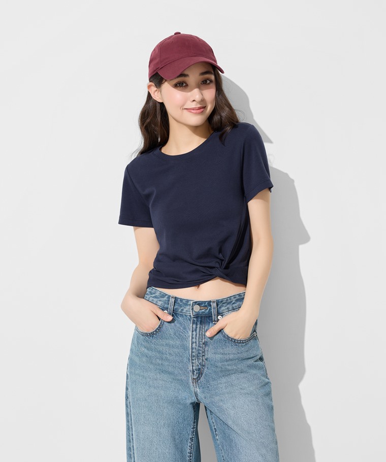 純棉扭結短版T恤-女
