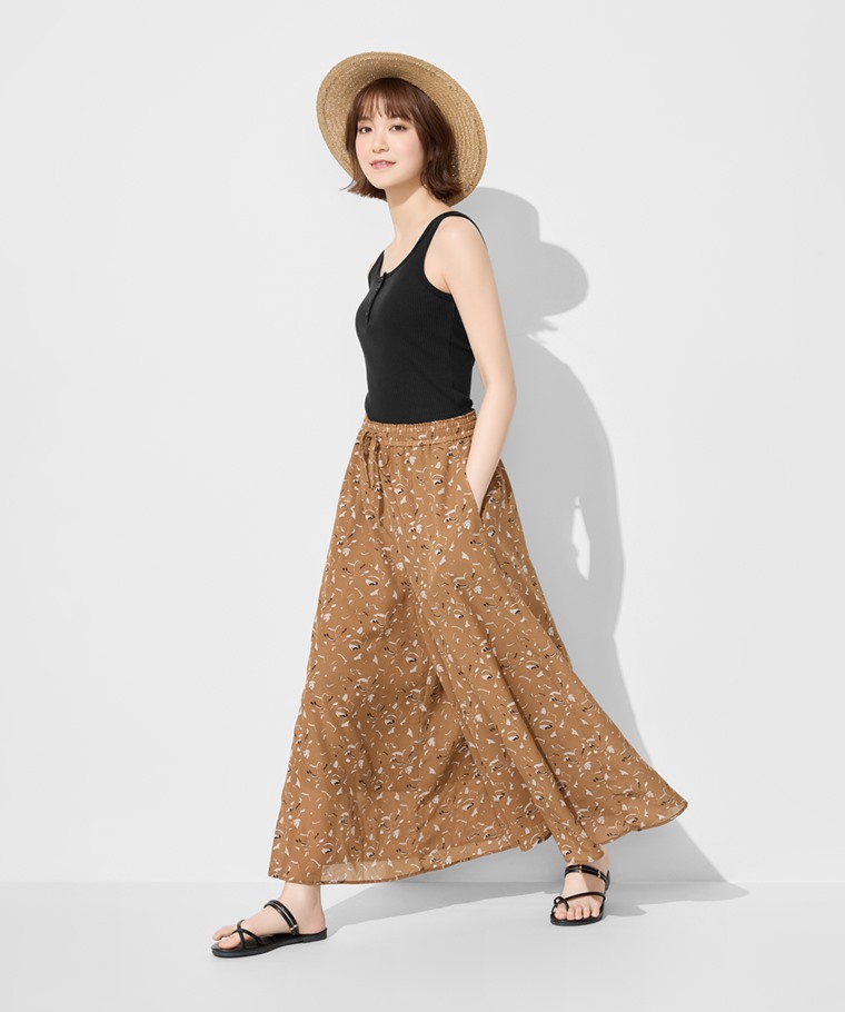 海島絲印花寬襬褲-女