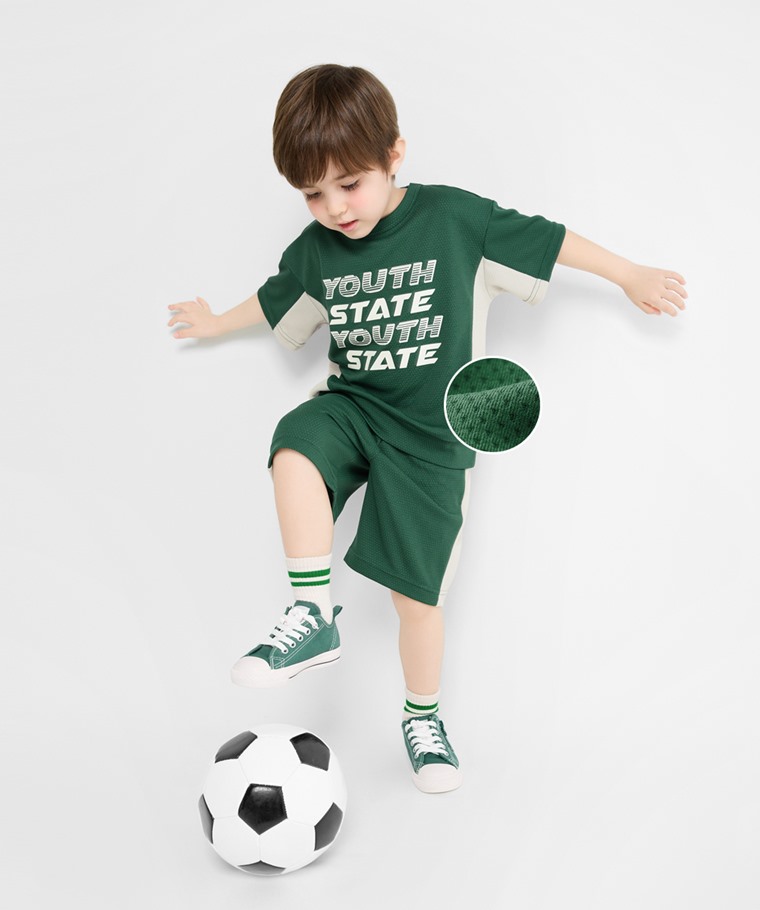 吸排網眼配色短褲-童