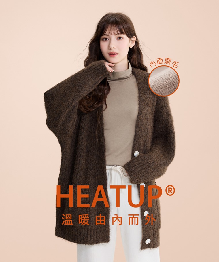heatup輕磨毛高領長袖上衣-女 - 吸濕升溫技術將體表濕氣轉化為熱能，具備高效透氣機能與抗靜電材質，乾爽舒適且穿脫安心。