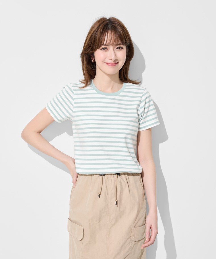 純棉條紋圓領T恤-女