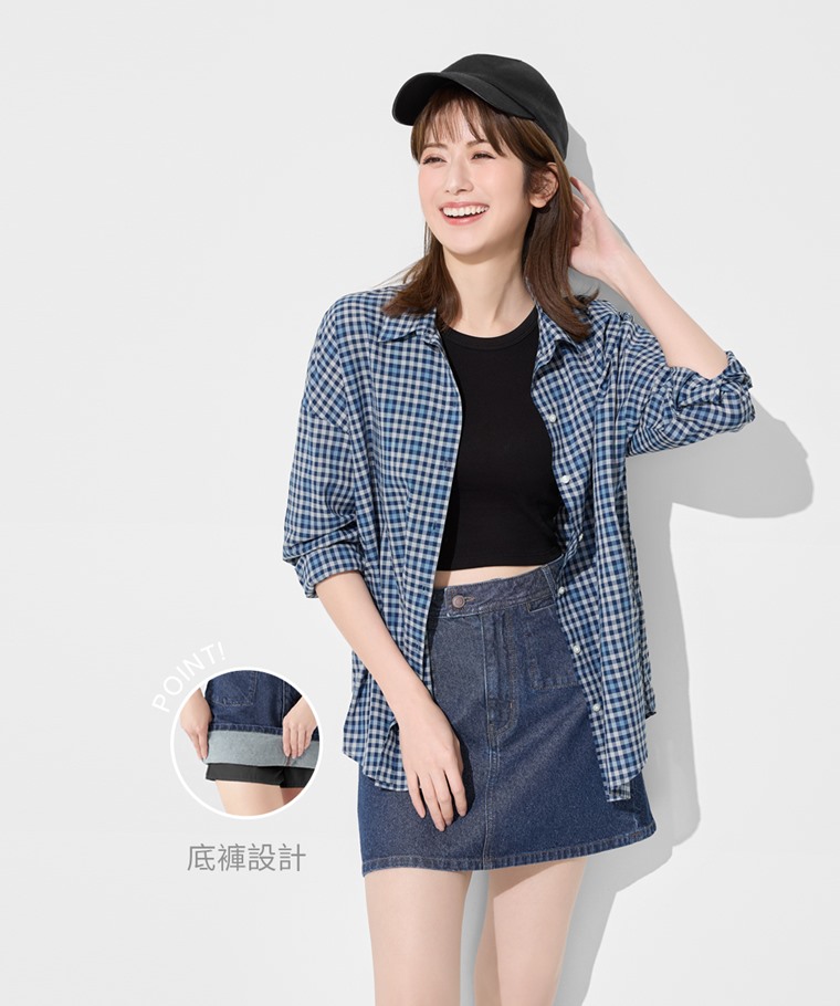 牛仔連褲短裙-女