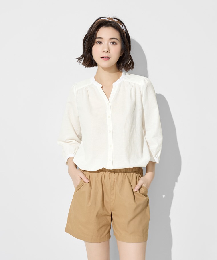 棉麻七分袖襯衫-女