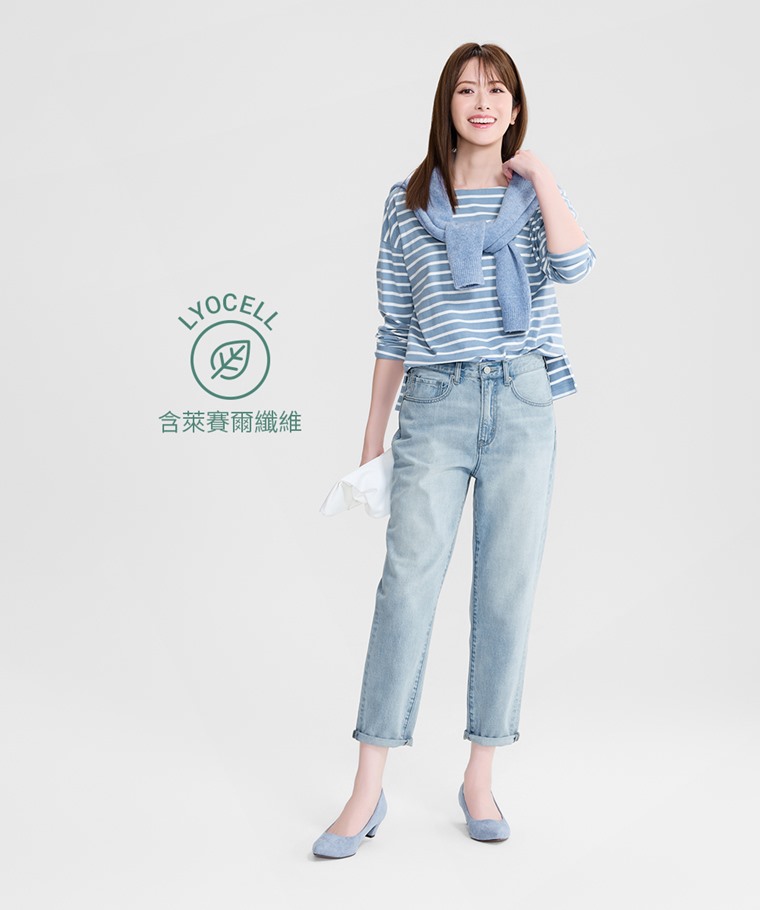 寬版男友風九分牛仔褲-女 - 添加萊賽爾纖維，手感較一般牛仔褲更細緻滑順。