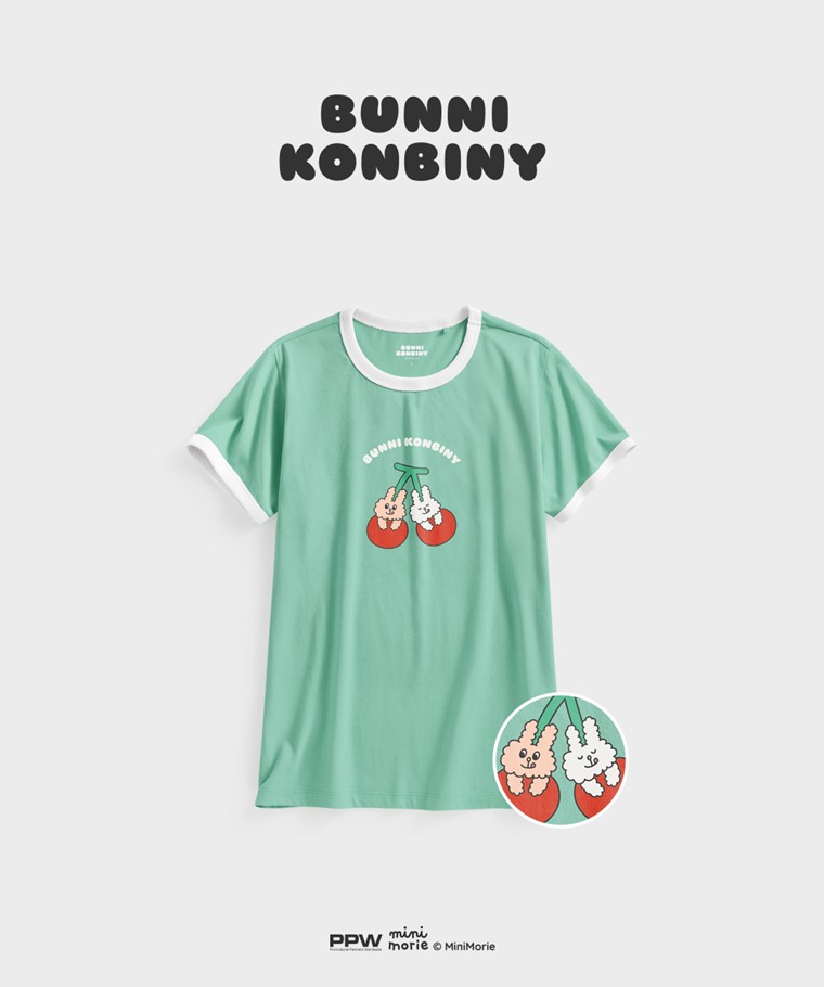 聯名系列T恤-WOMEN：女 · Bunni Konbiny羅紋配色印花T恤-04