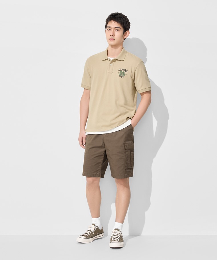 春夏男裝新品：男 · 純棉網眼徽章polo衫,男 · 毛圈除臭中筒襪,男 · 鬆緊工裝短褲